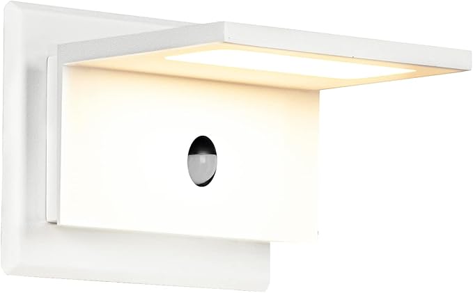Motion Sensor Outdoor Wall Light 2 Pack White LED Exterior Porch Light Fixture for House Garage Patio Modern Wall Mount Lamp IP54 Waterproof 680LM 10W