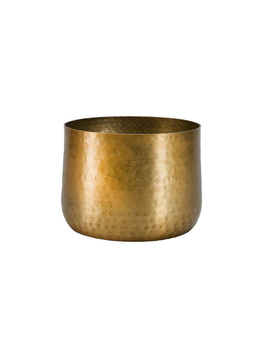 Serene Spaces Living Antique Brass Look Gold Hammered Pots: Stylish Indoor Planter, Idea, Decorative Accent for Potted Plants, 7" Diameter & 5.25" Tall