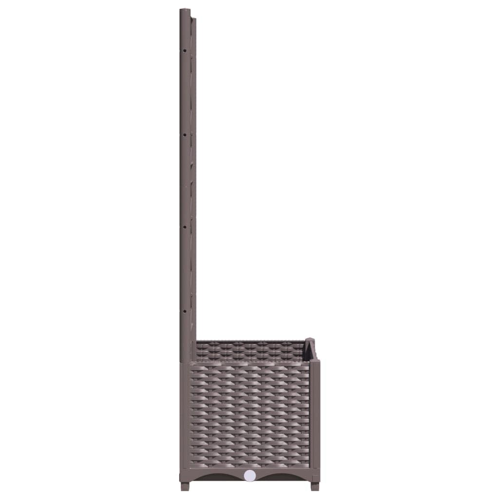 Favemtsl Square Raised Garden Bed with Trellis, 15.7x15.7x53.5 in Brown Polypropylene Planter Box, Modern Vertical Patio Outdoor Planter for Climbing Plants and Flowers