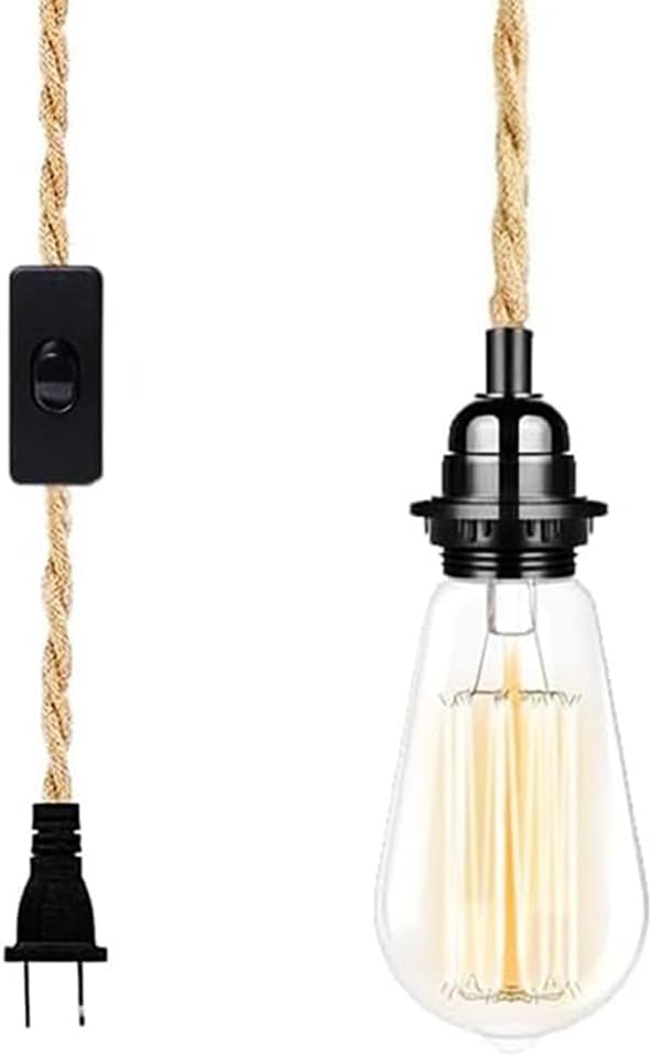 Industrial 15ft Pendant Light Cord -Plug in Hanging Light Fixture, 15FT Farmhouse Pendant Lamp Lights Cord with Switch Cord for Kitchen Island Bedroom Living Room
