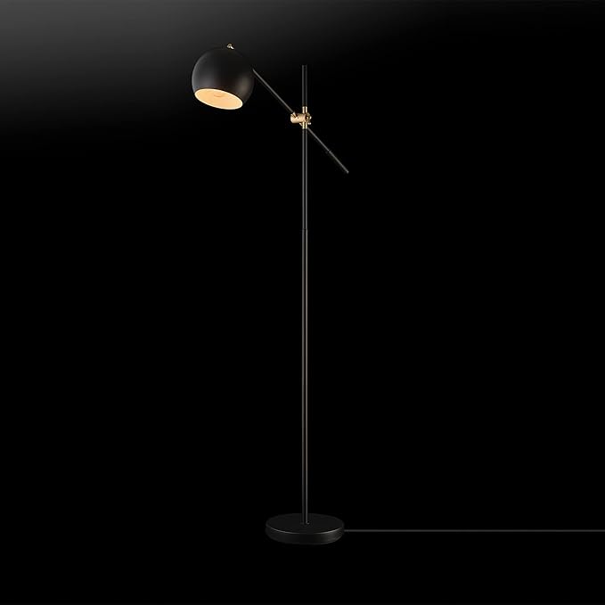 Globe Electric 65911 60" Floor Lamp, Matte Black, Brass Pivot, Metal Shade, in-Line On/Off Foot Switch, Adjustable Arm, 6-Foot Cord, Modern Standing Light for Living Room, Reading, or Office