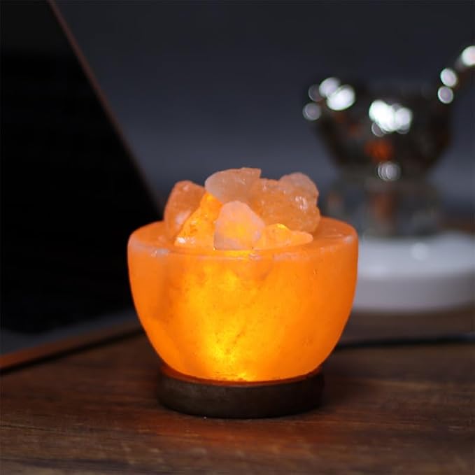 Himalayan Salt Lamp with USB Power, Natural Shape, Color-Changing LED and Warm White Light, Wooden Base Night Light (J, Change Color)