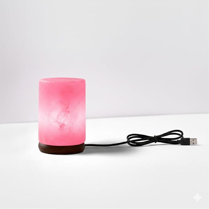 HL Himalayan Pink Salt USB Multi Colored lamp (Cylinder) | Calming Office & Home Decor