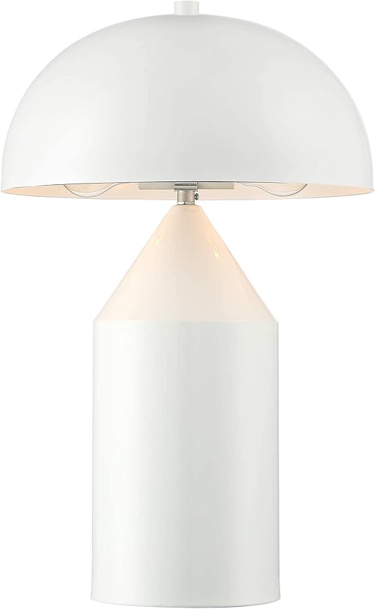 360 Lighting Felix Modern Cottage Accent Table Lamps 19" Tall Set of 2 White Tapered Geometric Metal Mushroom Dome Shade for Bedroom Living Room House Home Bedside Nightstand Office Family
