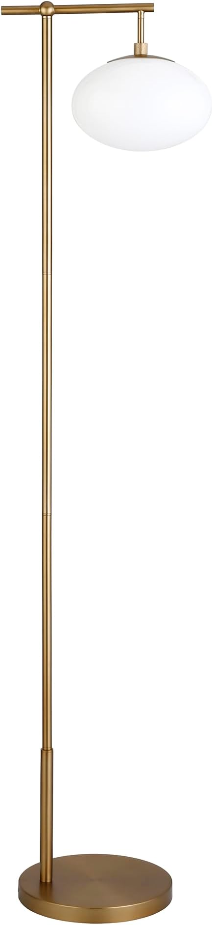 Henn&Hart 68" Tall Arc Floor Lamp with Glass Shade in Brushed Brass/Mil White, for Home, Living Room, Bedroom, Entertainment Room, Office, Kitchen, Dining