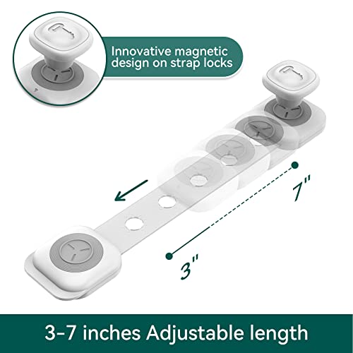 Babelio TAK Cabinet Straps Locks for Babies, 10 Pack Child Proof Safety Locks for Drawers, Baby Proof Latches for Kitchen, Furnitures, Strong Adhesive