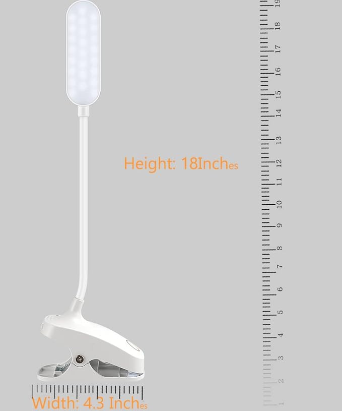 COLORLIFE Desk Lamp Clip On Light-7W 2600mAH Flexible Gooseneck Battery Operated Rechargeable Reading Lamp with Clamp & Stepless Brightness for Desk,Piano,Bed Headboard and Computers