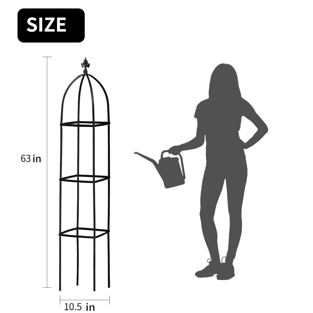 Garden Trellis for Climbing Plants Outdoor - Powder-Coated Steel 63" Metal Trellis Towering Plant Support - Heavy Duty Obelisk Trellis for Climbing Vine, Vegetables & Flowers,Deep Green