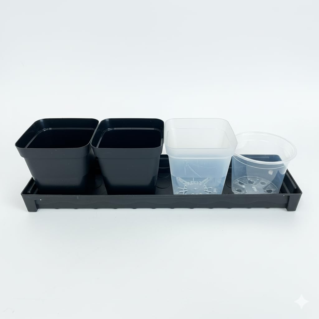 5 Pack Plastic Window Sill Saucer (16"x5.5"x1.5"), Rectangular Windowsill Plant Pot Trays with Removable Drainage Hole, Thick Plant Saucer Tray for 4 inch (10CM) Flower Seedling Pots (Black)