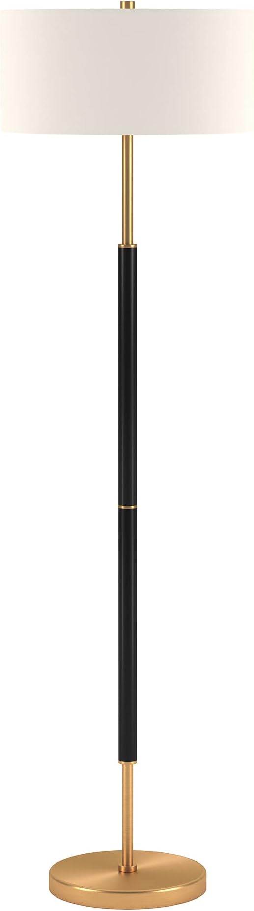 Henn&Hart 2-Light Floor Lamp with Fabric Shade in Matte Black/Brass/White, Floor Lamp for Home Office, Bedroom, Living Room, 61" Tall"