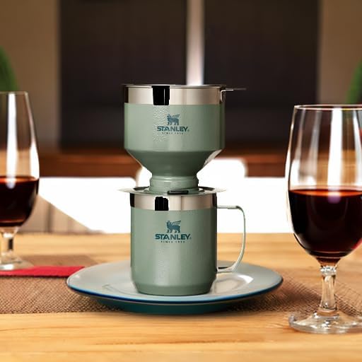 STANLEY Perfect Brew Pour Over Set - 12 oz Insulated Camp Mug with Lid & Reusable Filter | BPA-Free Hammertone Green