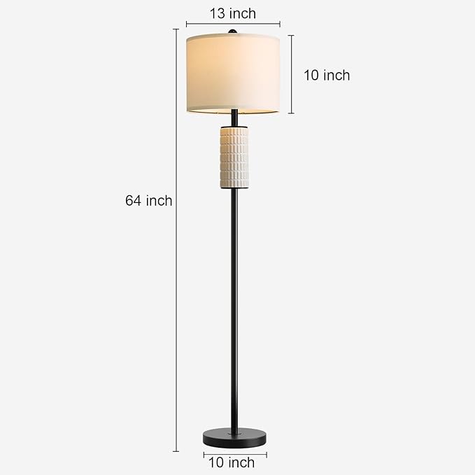 PoKat Farmhouse Floor Lamp for Living Room with Ceramic, 64" Black Standing Lamps for Living Room Corner, Modern Tall Floor Lamps for Bedroom, Sofa, Reading Nock, Rotary Switch, Matte Black