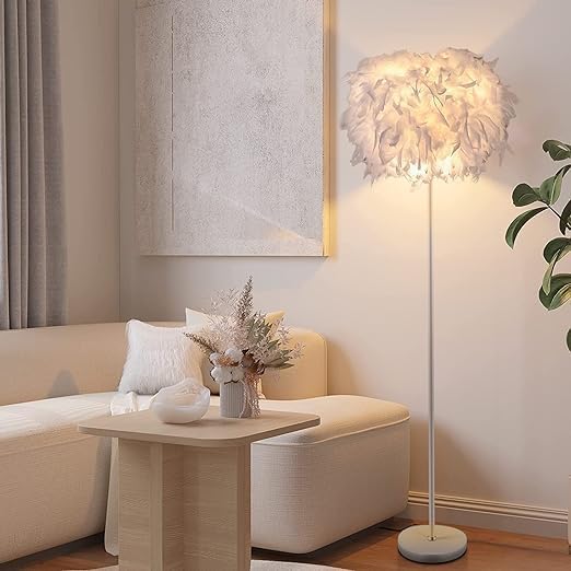 Feather Floor Lamp,59in Simple Modern LED Standing Lamp,White Feather Floor Lamp for Bedroom,Living Room,Dining Room and Office(Bulb not Included)