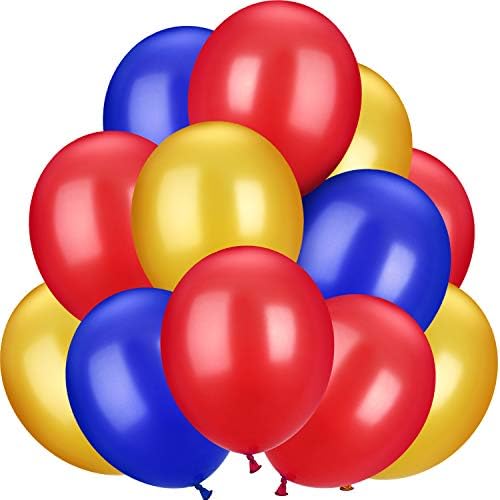 TecUnite 100 Pcs Colorful Latex Balloons - 13 Inch Red, Blue & Yellow for Graduation, Weddings & Parties