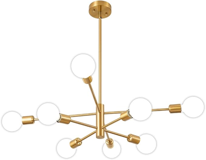 Sputnik Chandelier Modern Gold Chandelier Mid Century Ceiling Lighting Fixtures 8 Lights E26 for Living Room, Kitchen Island, Bedroom, Dining Room, and Farmhouse