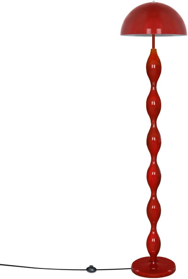 Unique Floor Lamp for Living Room,63" Creative Funky Red LED Mushroom Lamps,3 Colors Standing Light,Mid Century Modern Tall Floor Lamp with Iron Dome Shade for Bedroom,Office,Corner