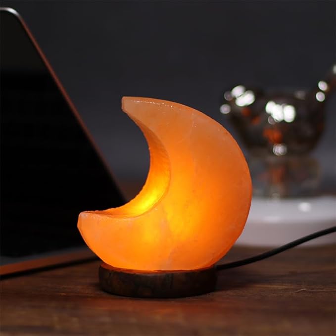 Himalayan Salt Lamp with USB Power, Natural Shape, Color-Changing LED and Warm White Light, Wooden Base Night Light (M, Change Color)