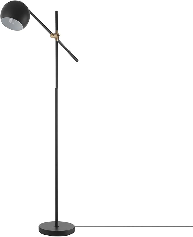 Globe Electric 65911 60" Floor Lamp, Matte Black, Brass Pivot, Metal Shade, in-Line On/Off Foot Switch, Adjustable Arm, 6-Foot Cord, Modern Standing Light for Living Room, Reading, or Office