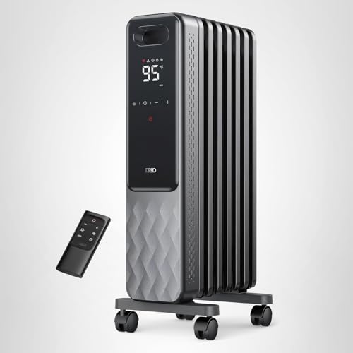 DREO Oil Filled Radiator, Electric Radiant Heaters for indoor use Large Room with Remote Control, Child Lock, 4 Modes, Overheat & Tip-Over Protection, 24h Timer, Digital Thermostat, Quiet, 1500W