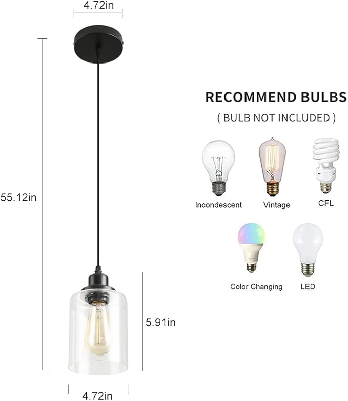 3 Lights Industrial Pendant Light with Glass Shade Matte Black Pendant Lighting Adjustable Industrial Retro Style Hanging Light,Kitchen Island Farmhouse Pendant Lights Fixtures for Kitchen,Farmhouse