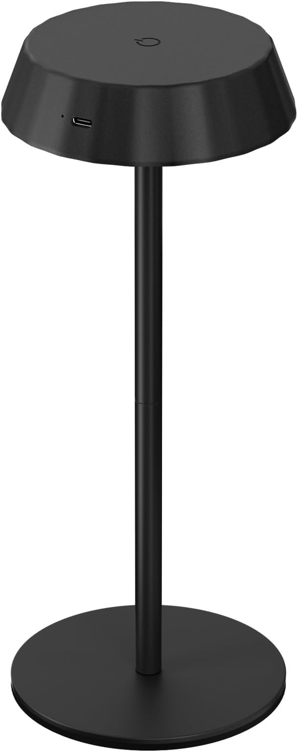 EppieBasic Cordless Table Lamp Rechargeable: Portable & Minimalist Design - 2700K Warm Light Metal Lamps for Living Room, Dining, Corner Table - Black