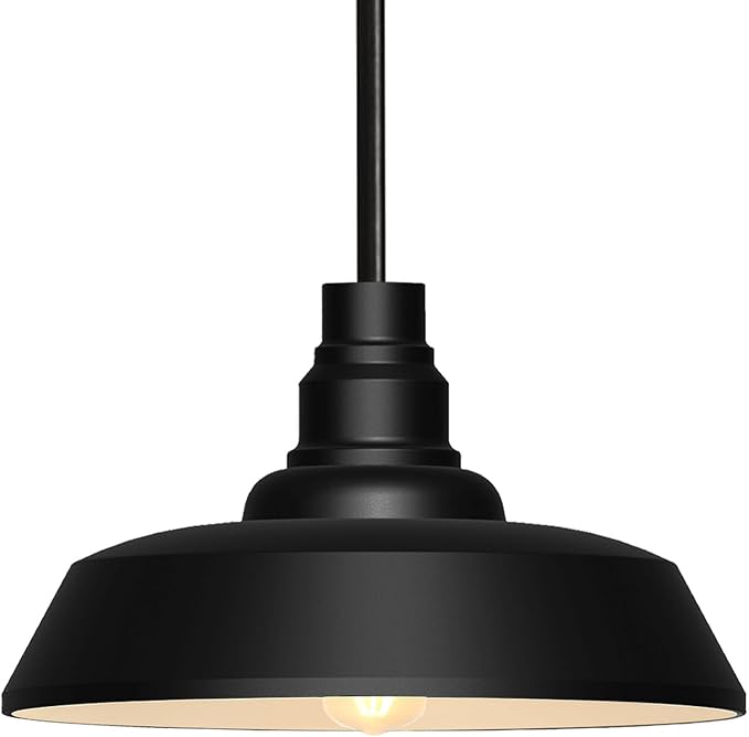 Large 18" Black Farmhouse Pendant Barn Light, Industrial Style Dome Chandelier for Kitchen Island, Dining Room, Living Room, Hallway, Large Vintage Ceiling Light for Indoor Spaces