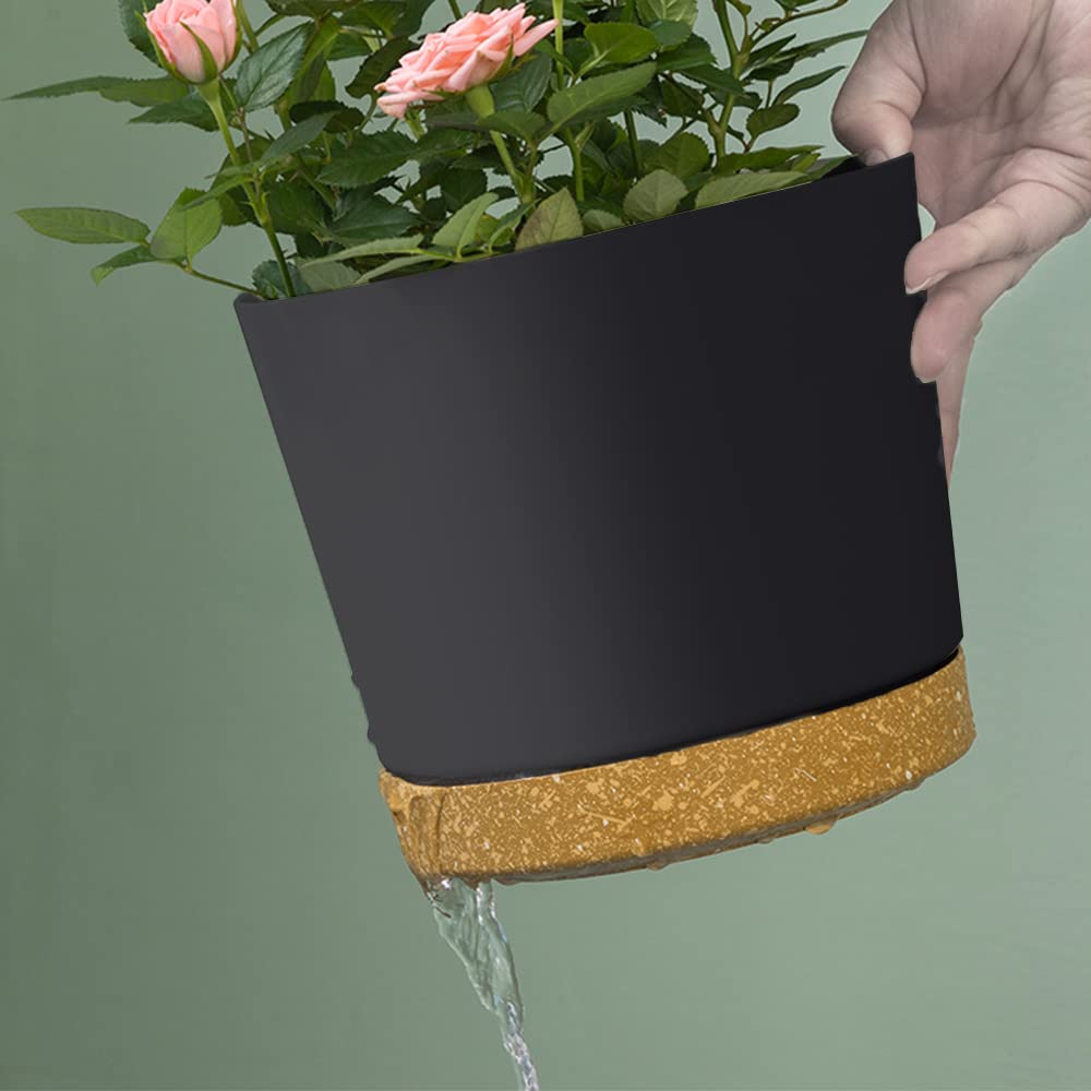 ZMTECH Planters for Indoor Plants, Plant Pots & Flower Pots, Plastic Plant Spring 3 Pack 8 Inch Self Watering Planter with Drainage Hole and Saucer, Modern Decorative for Indoor Outdoor, Dark Gray