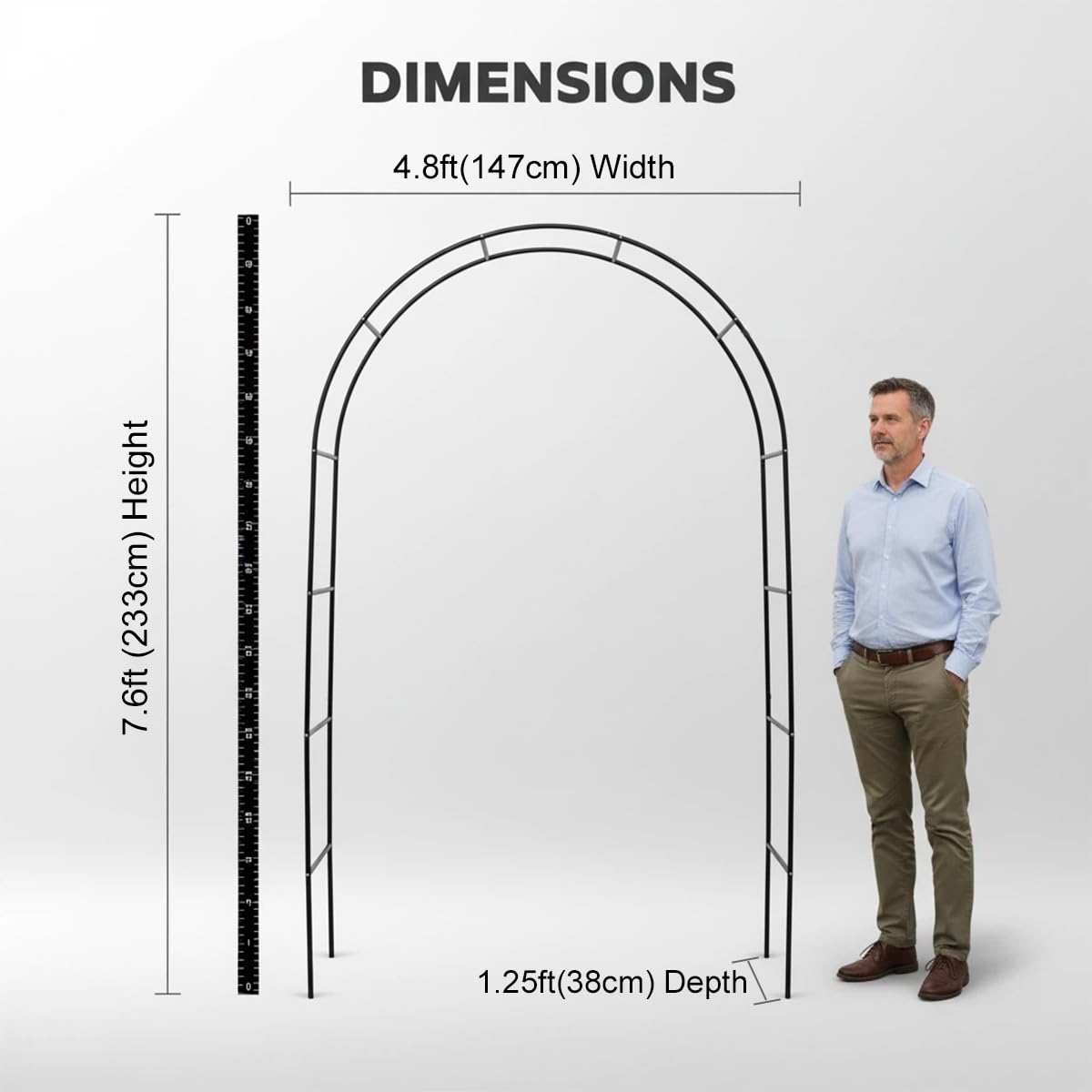 Thickened Metal Garden Arch,16mm Pipe Diameter Heavy-Duty Garden Arbor for Climbing Plant Roses Vines, Garden Patio Bridal Party Decoration Wedding Arch (Black, L)