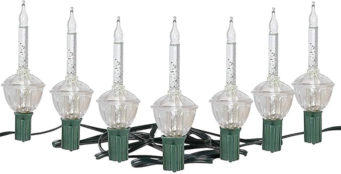 GOOTHY Silver Bubble Lights Set,11Ft Vintage Christmas Bubble String Lights, 8 Clear Bulbs with Silver Glitter (1 Spare) UL Listed for Christmas Tree Holiday Party Outdoor Decor, E12 Base,Green Wire