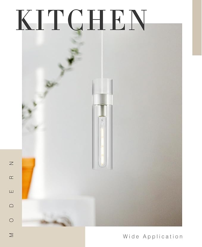 3 Pack Pendant Lights Kitchen Island (Bulbs Included), Brushed Nickel Adjustable Modern Glass Pendant Light Over Island, Industrial Pendant Light Fixtures for Dining Room Hallway Bedroom Living Room