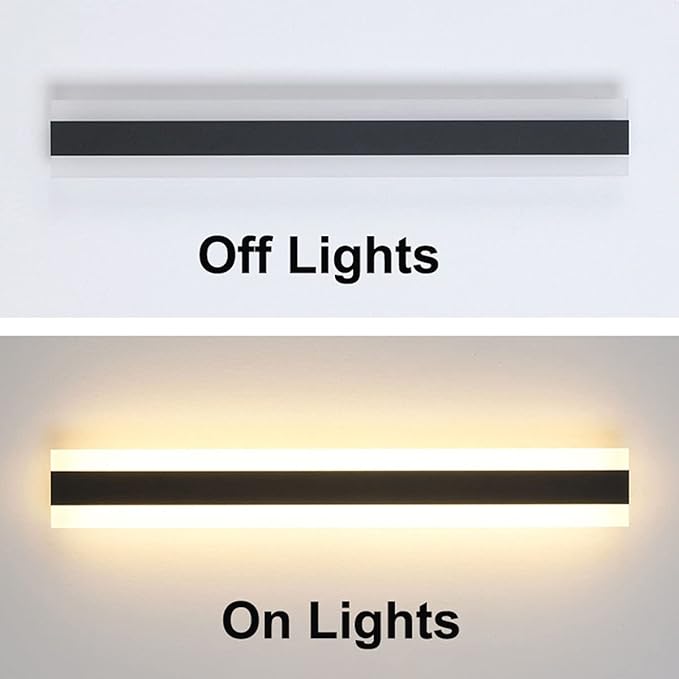 Outdoor Long Strip Modern LED Wall Lighting Fixture Lamps, Elegant Frosted White Acrylic, Black Aluminum Body IP65 Waterproof Anti Rust (Warm, 67inch)