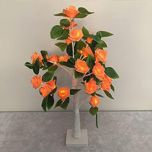 Rose Flower Tree Light for Tabletop,Mini Light up Tree Bonsai Tree with Orange Rose Flower, Decorative Tree Lamp for Fireplace Bedroom Home Party Wedding Christmas(Orange 21.6Inch)