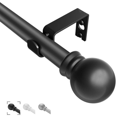 Black Curtain Rods for Windows 36"- 48", Decorative Drapery Rod Adjustable by Splicing, 5/8 inch Small Curtain Rod for Bedroom, Living Room, Kitchen and Outdoors