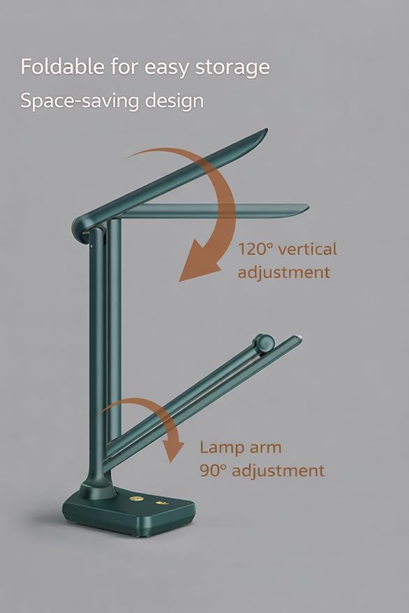 wapentake® Eye-Caring Foldable Desk Light with USB C Charging Port 3 Color Modes Dimmable Table Lamp for Home Office Bedroom Reading Study Work
