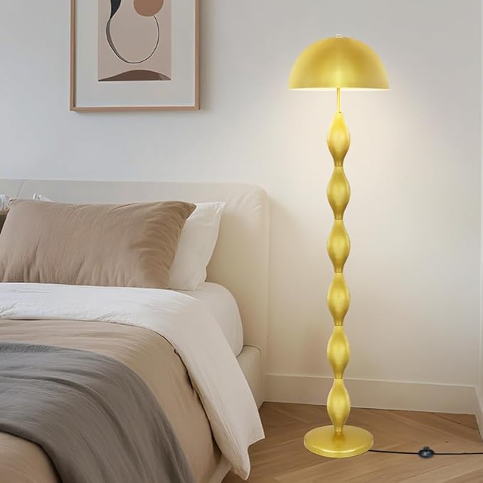 Vintage Creative Mushroom Lamps for Living Room,63" Unique Led Floor Lamp Gold,3 Colors Modern Tall Standing Light,Minimalist Reading Light for Dining Room,Office,Bedroom