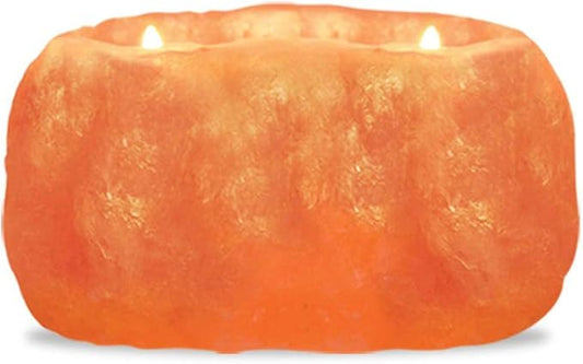 Himalayan Glow Natural Pink Salt Tealight 2 Hole Candle Holder,Hand Carved 100% Pure Himalayan Crystal Salt Candle Lamp | Great Room Décor