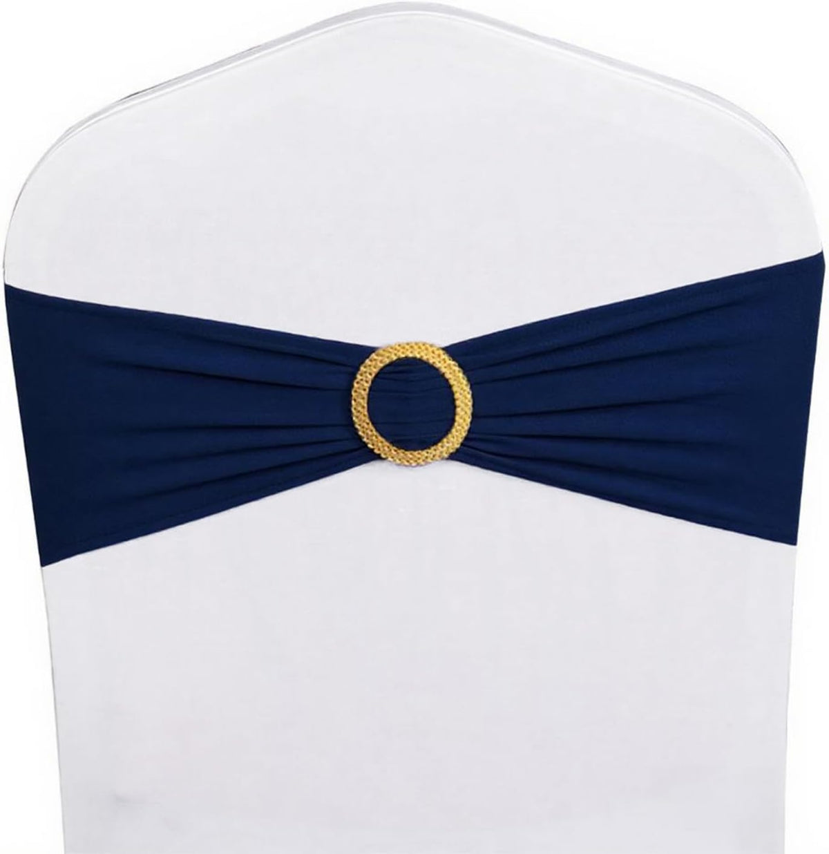 Skiennix Navy Blue Spandex Chair Sashes - Pack of 50 with Gold Buckles for Weddings & Events