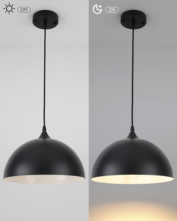 Black Pendant Light,11.8" Industrial Dome Pendant Lights Kitchen Island,Adjustable Farmhouse Hanging Lamp for Dining Room Bedroom Restaurant Bar Cafe,3 Pack