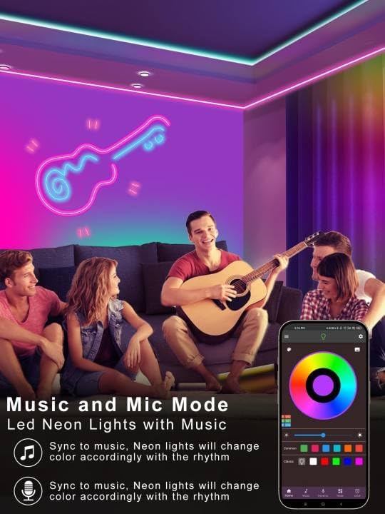 32.8FT Led Neon Rope Lights Music Sync, RGB Led Strip Lights Outdoor, Neon Led Light Strip with Remote & App Control, DIY Flexible Led Lights for Bedroom, Gaming, Party, Room Decor Aesthetic