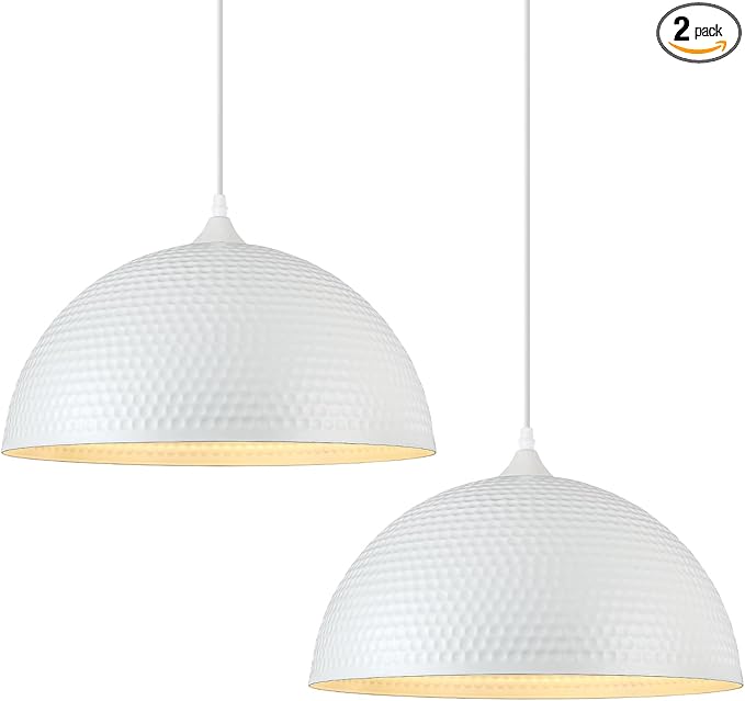 White Pendant Light 2 Pack, 16 inch Large Industrial Pendant Light, Farmhouse Kitchen Pendant Lighting, White Dome Pendant Lights for Kitchen Island, Dining Room Living Room