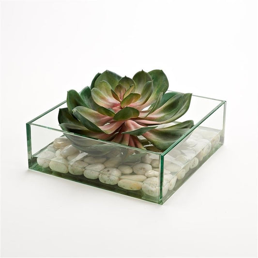 Pemberly Row Contemporary Faux Echeveria Succulent in Marina Bowl, Pink/Green Color, Hand-Made, Realistic Design, Decor for Home or Office