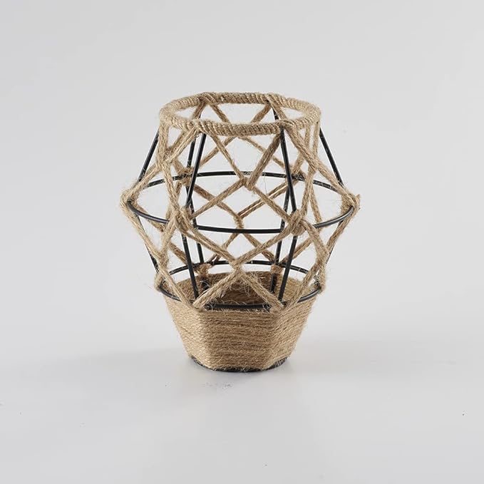 Metal Cage Handcrafted Woven Lampshade in Natural Neutral Jute Rope Industrial Style Lighting with Elegant Patterns for Wall Sconces Ceiling/Pendant Lights Table/Floor Lamps Home Decor - 4 Packs