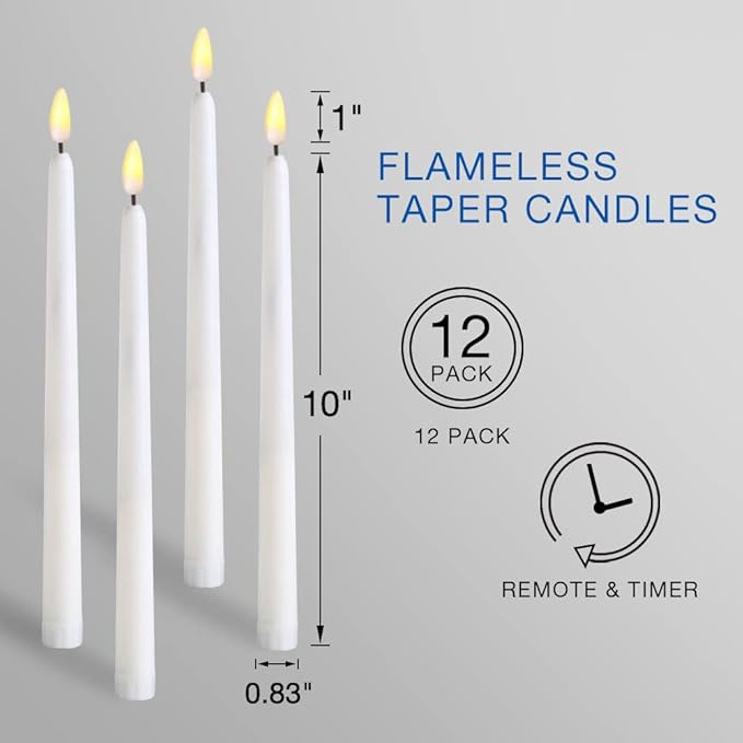 Green Flameless Taper Candles with Remote Timer, Flickering Battery LED Candlesticks Spring Easter Home Decor Set of 12