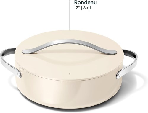 Caraway Rondeau - 6 Qt Non-Stick Cooking Pan with Lid - Chemical-Free Design for Searing & Roasting - Cream