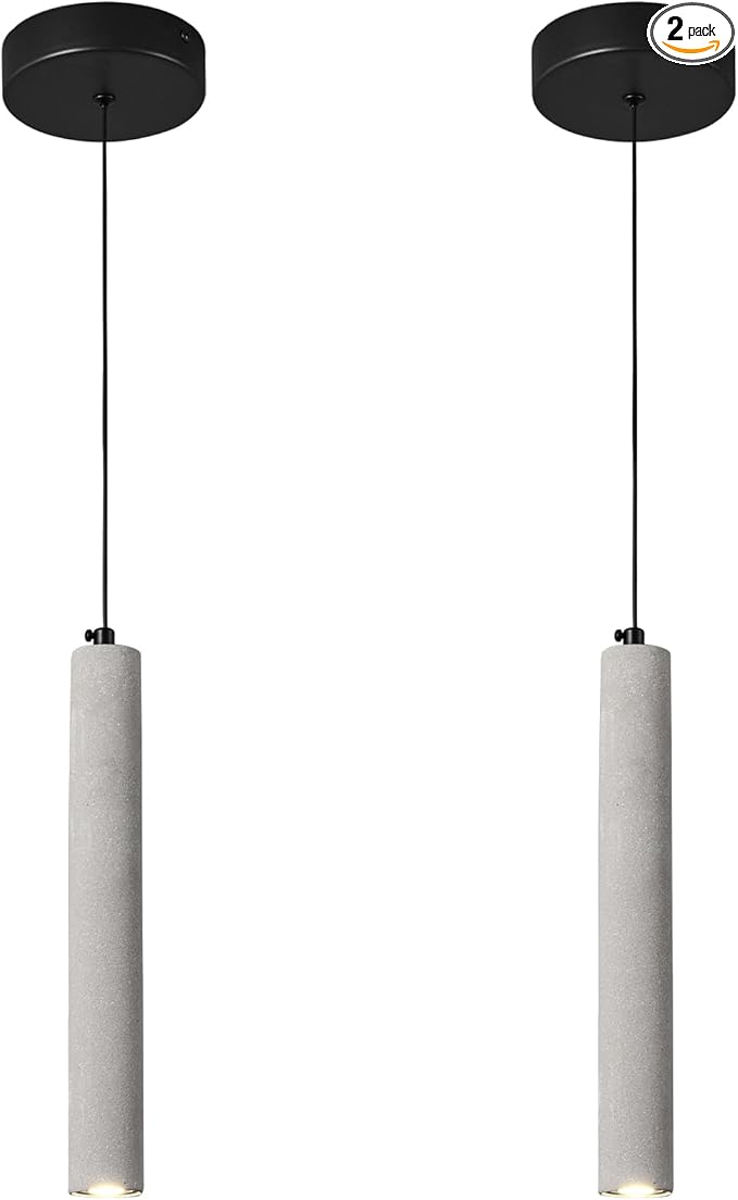 Concrete Linear Pendant Light,Modern Industrial Hanging Cement Pendant Lighting Fixture for Kitchen Island Dinning Room Bedroom Bedside Table Small Pendant Lights(2-Pack)