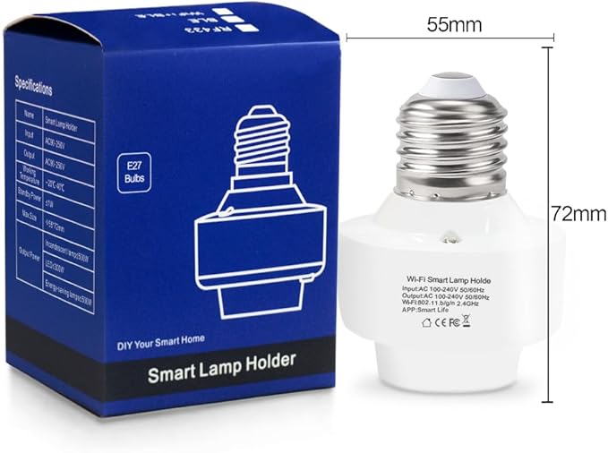 QIACHIP Smart WiFi Light Bulb Socket Adapter E26 Lamp Holder,Compatible with Alexa and Google Home,use Smart Life APP Control,Maximum Output Power 500 Watts