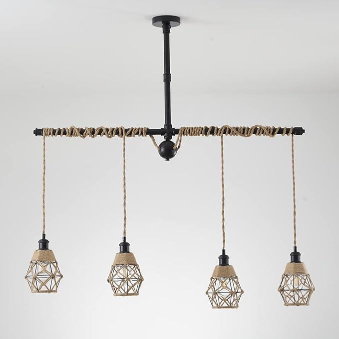 Metal Cage Handcrafted Woven Lampshade in Natural Neutral Jute Rope Industrial Style Lighting with Elegant Patterns for Wall Sconces Ceiling/Pendant Lights Table/Floor Lamps Home Decor - 4 Packs