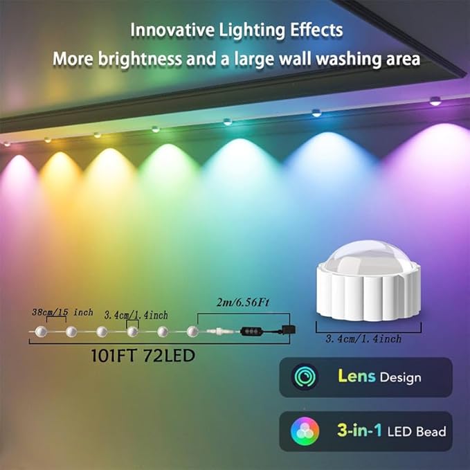 Permanent Outdoor Lights,Smart RGB Outdoor Lights with Remote APP Control, 100 Ft with 72 LED IP67 Waterproof Outside Light for House for Holiday, Party, Dailyy(unconnectable)
