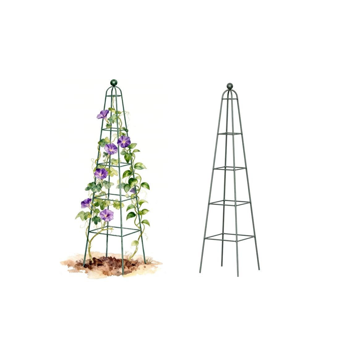Vego Garden 6.5 ft Pyramid Obelisk Garden Trellis, Metal Rustproof Plant Support Rose Trellis, Tower Potted Cages for Flowers Fruits Vegetable Vines Indoor & Outdoor