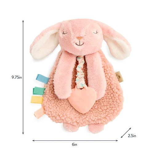 Itzy Ritzy - Itzy Lovey Including Teether - Baby Lovey with Teether, Textured Ribbons & Dangle Arms - Features Crinkle Sound, Sherpa Fabric and Minky Plush (Pink Bunny)